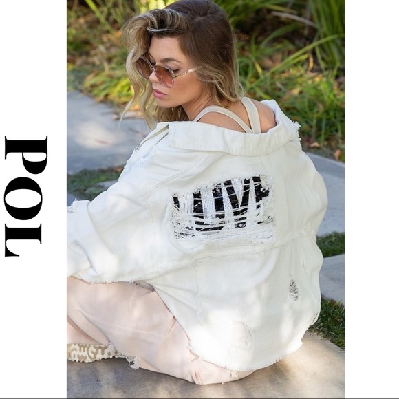POL Jackets & Blazers - POL White Distressed 100% Cotton Love Jacket